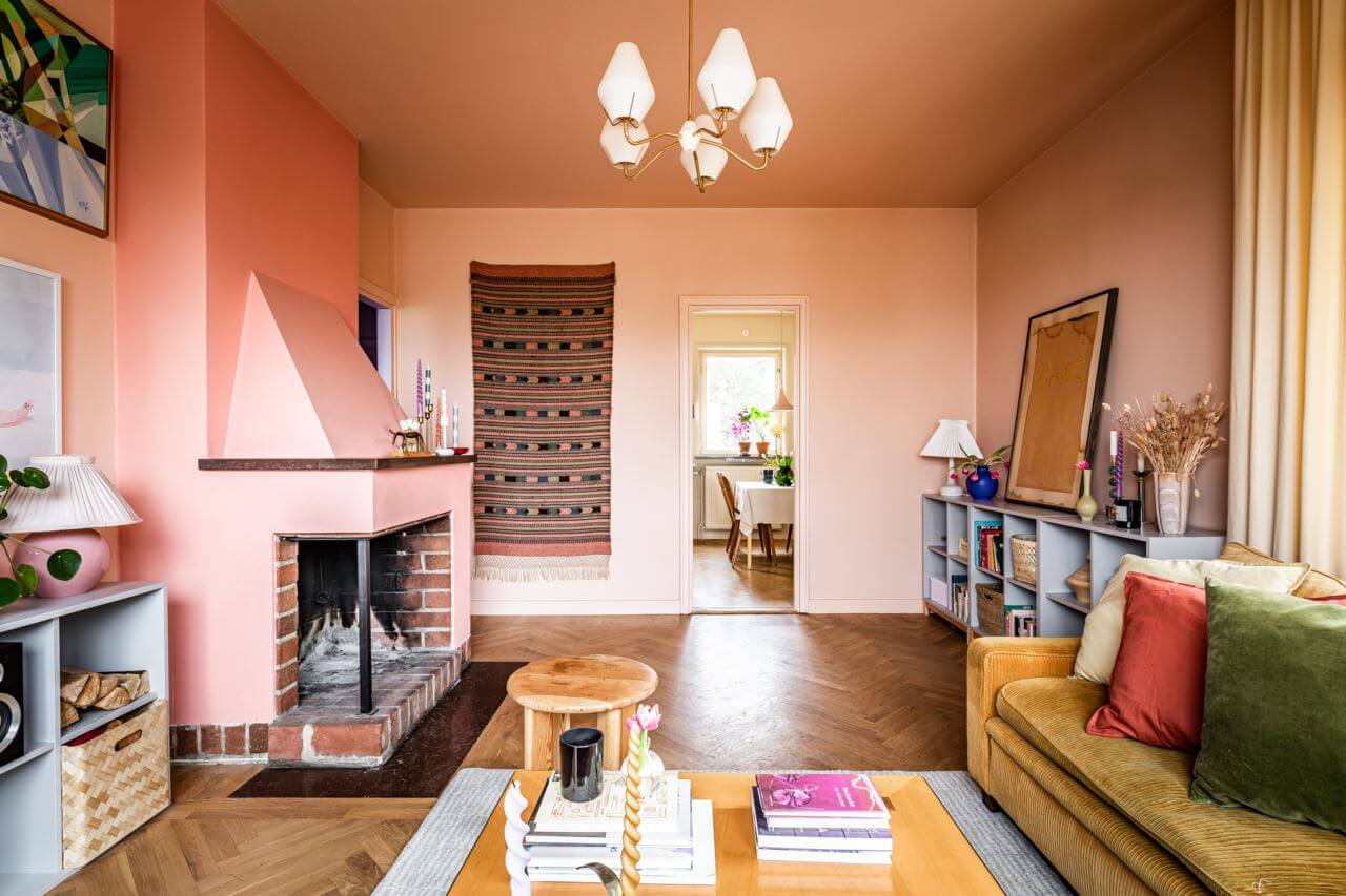 Grey pink and mustard living room deals
