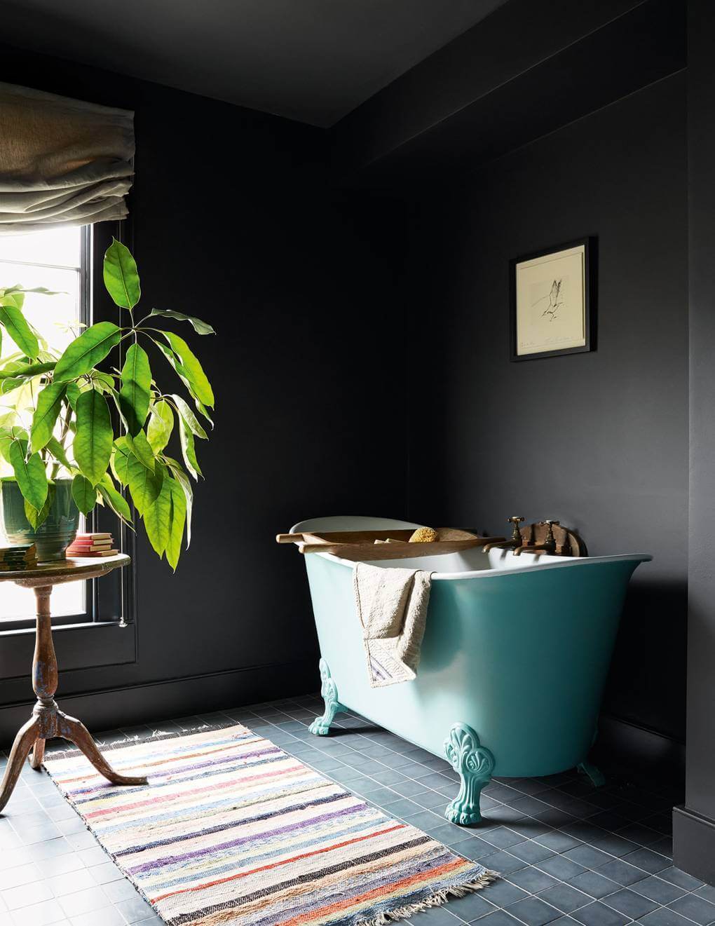 black-bathroom-blue-freestanding-bath-nordroom