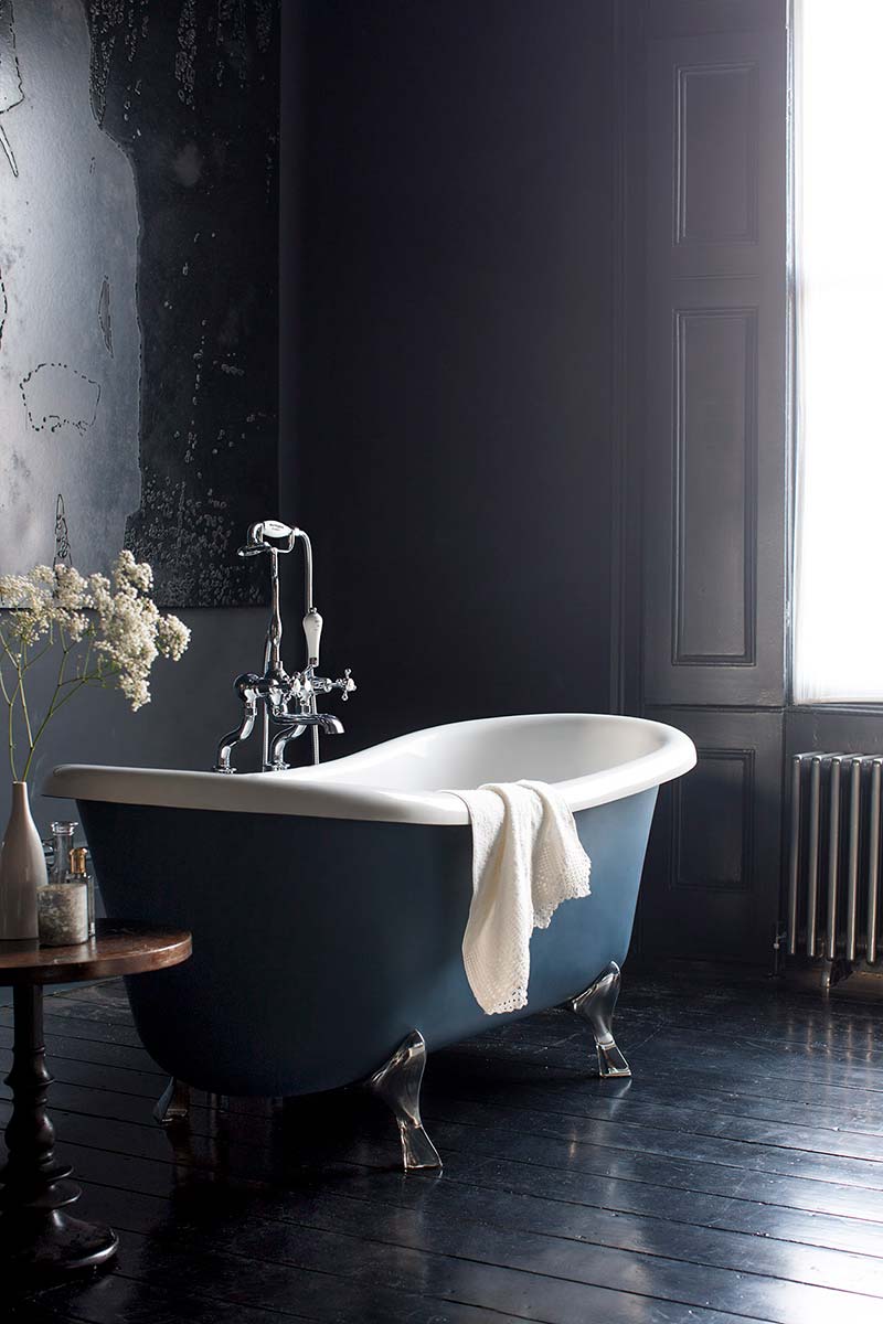 black-bathroom-freestanding-blue-clawfoot-bath-nordroom