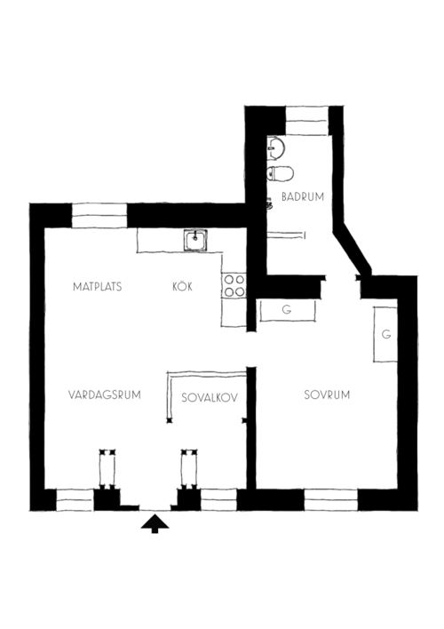 floorplan small vintage home nordroom A Small Vintage Apartment with Warm Yellow Walls