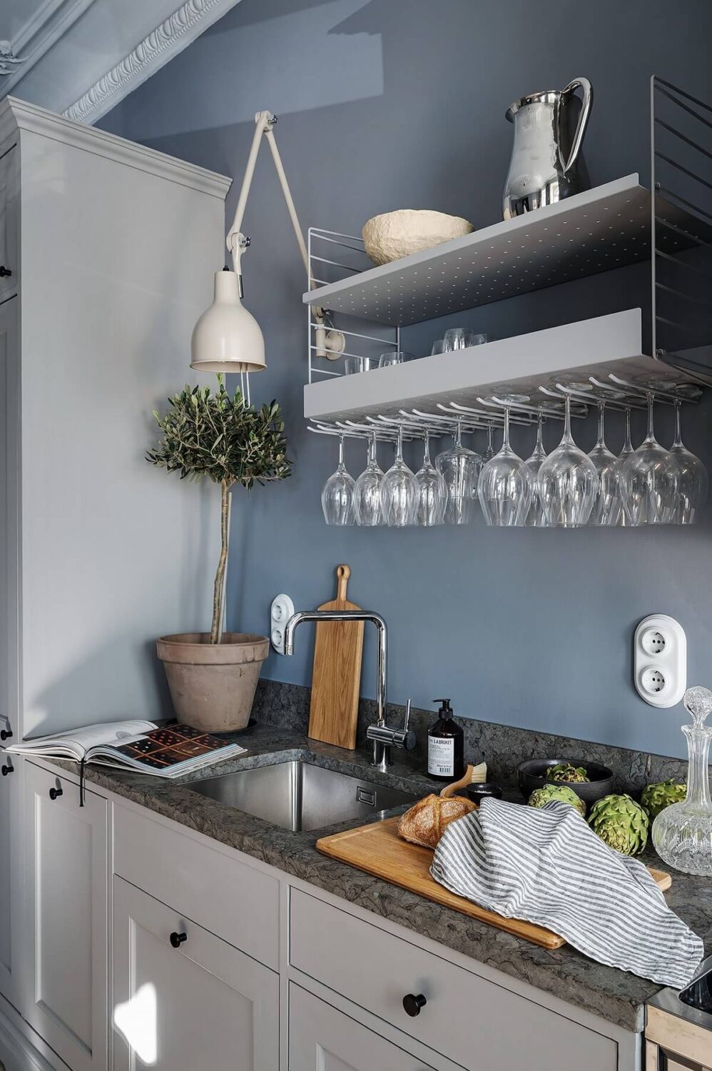 light-gray-kitchen-cabinets-blue-walls-nordroom