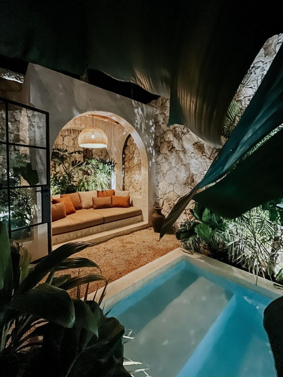 outdoor-terrace-swimming-pool-at-night-airbnb-tulum-nordroom