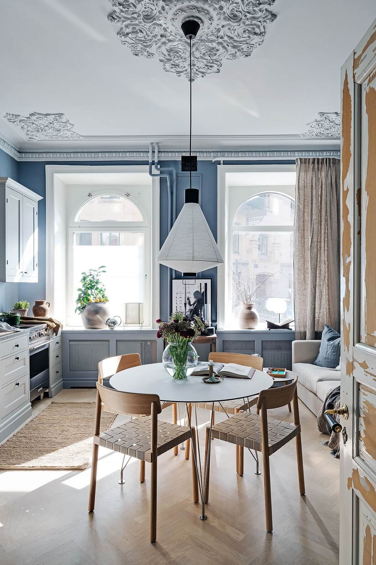 A Luxurious Blue and Gray Studio Apartment