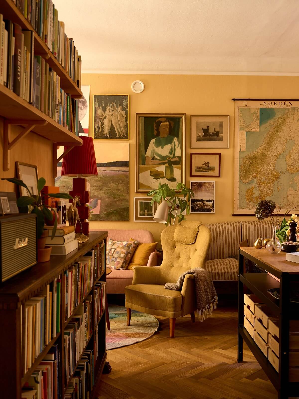 A Small Vintage Apartment with Warm Yellow Walls