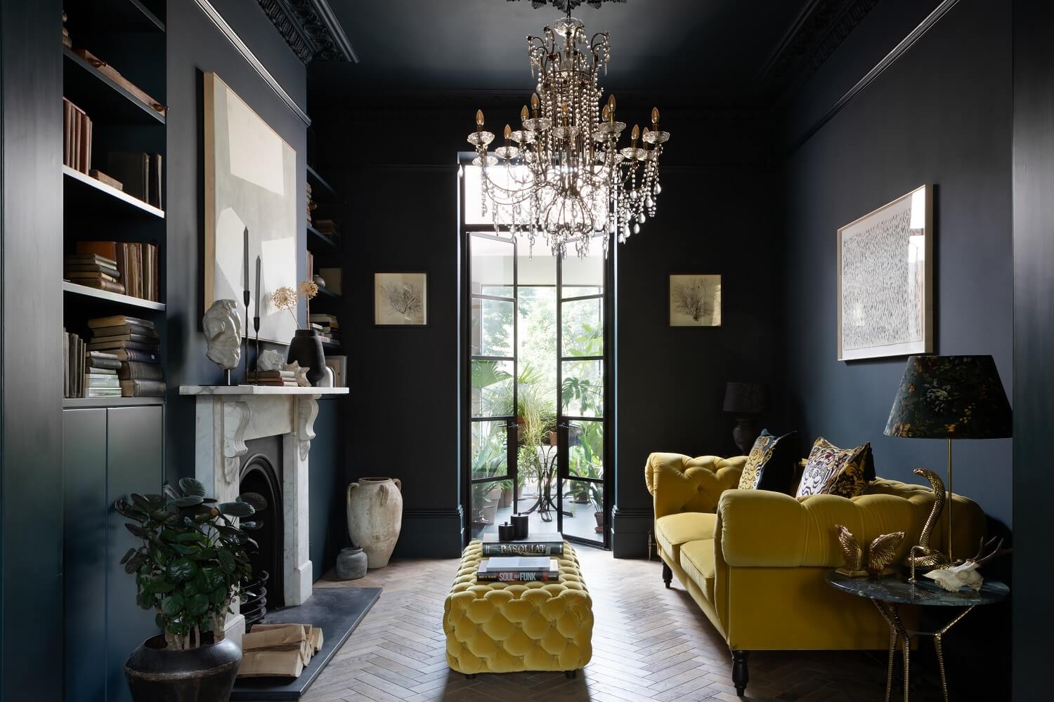 moody-dark-blue-sitting-room-yellow-sofa-crittal-doors-victorian-home-london-frank-and-faber-nordroom