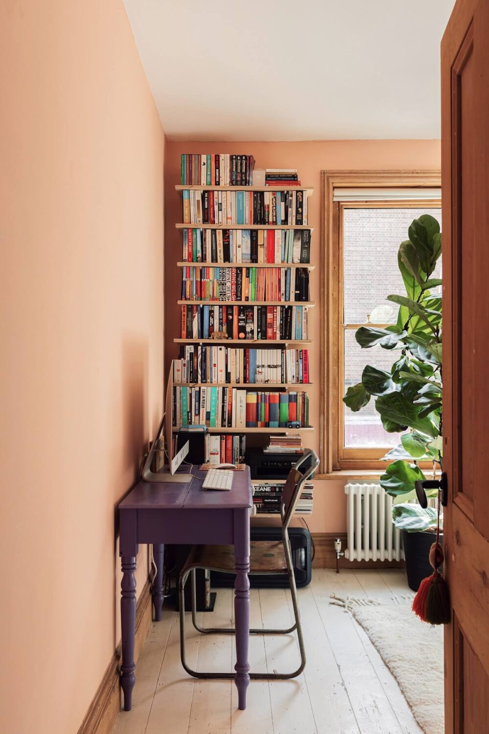 pink-study-purple-desk-bookshelves-edwardian-london-apartment-nordroom