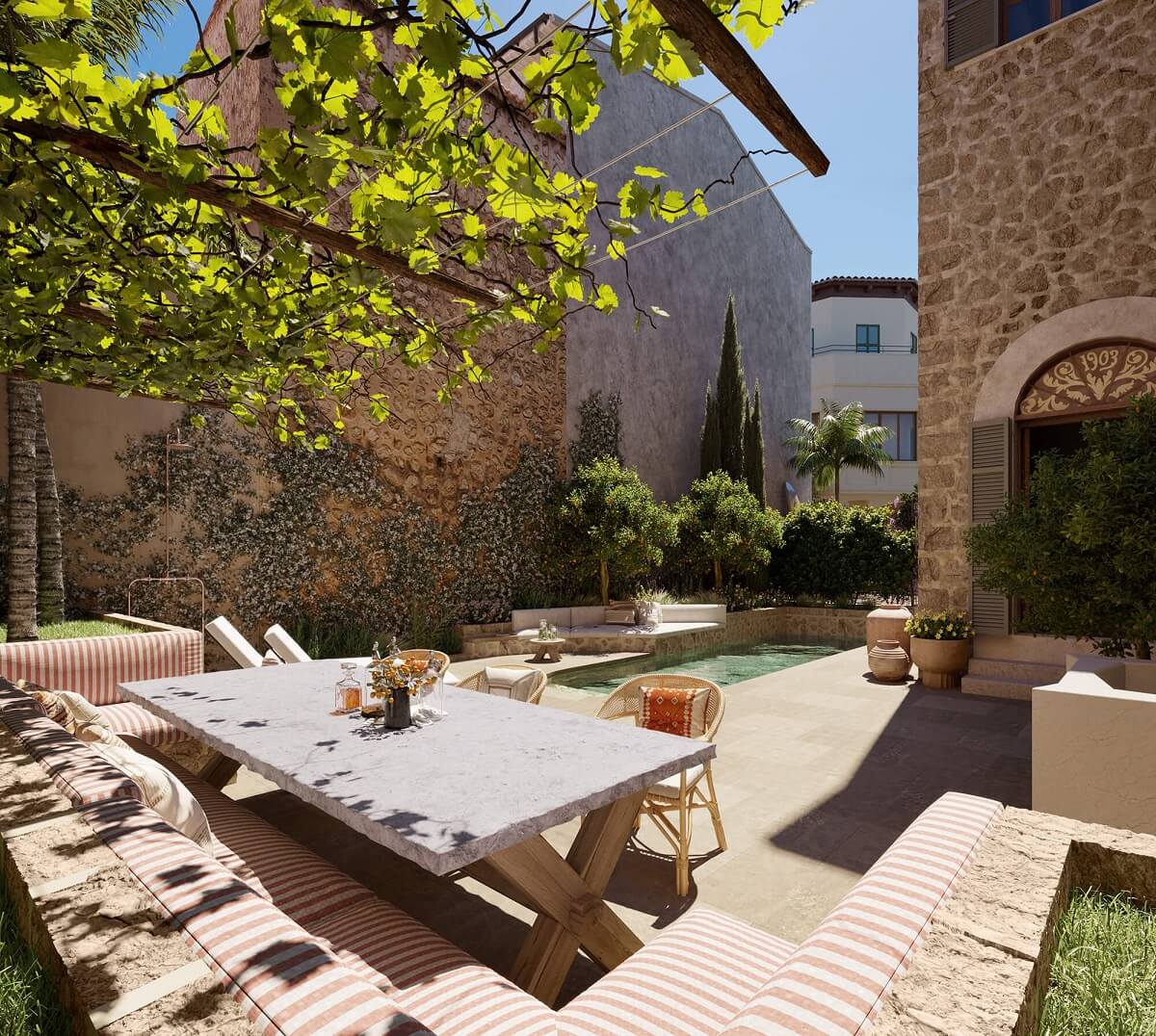 garden-built-in-seating-swimming-pool-townhouse-mallorca-nordroom