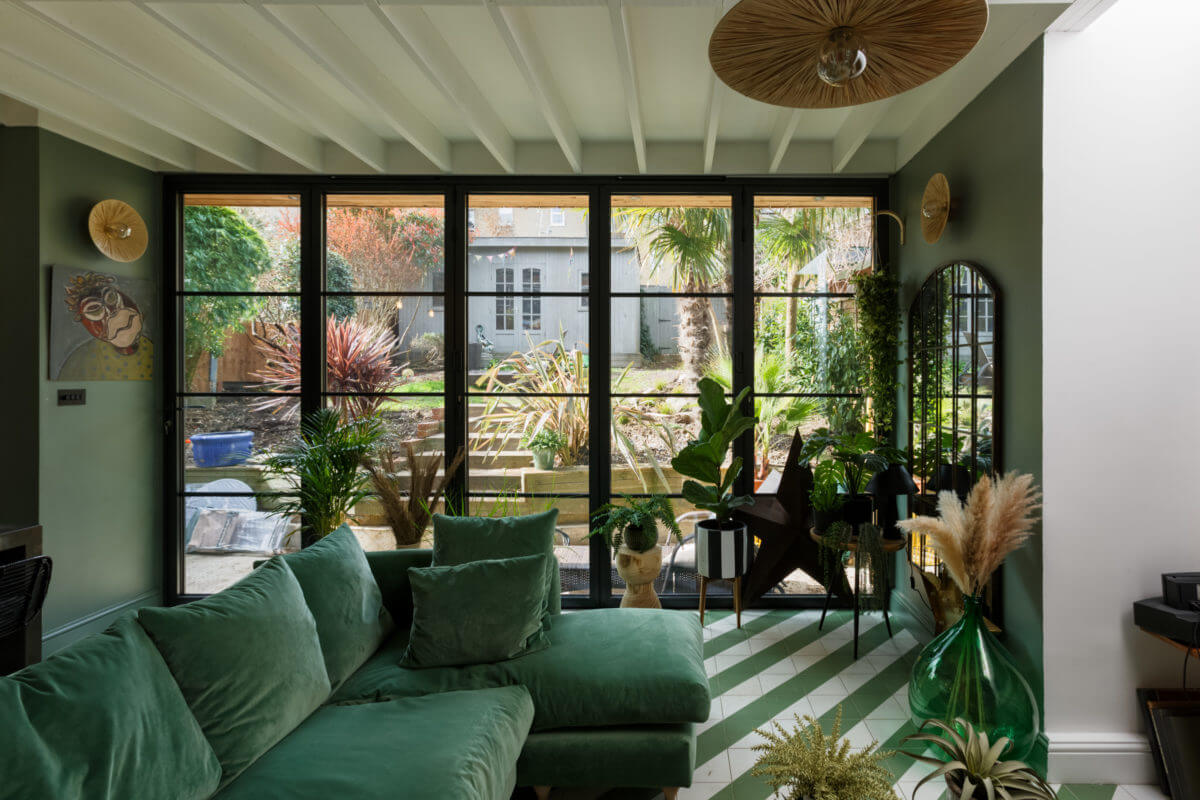 green-sitting-room-terrace-doors-modern-extension-edwardian-home-london-nordroom