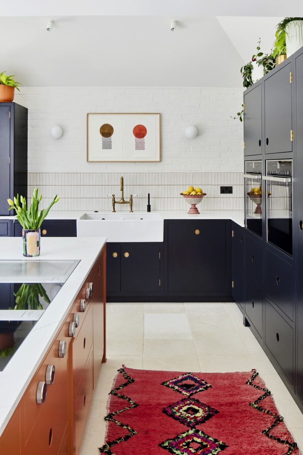 kitchen-blue-cabinets-pink-rug-nordroom