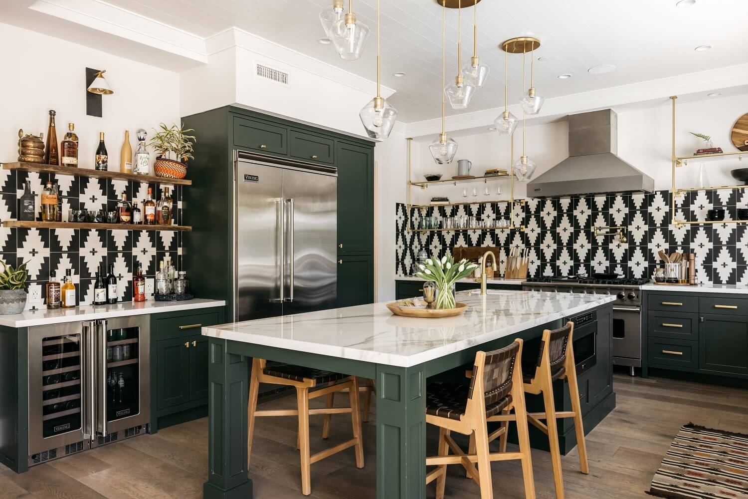 green-kitchen-cabinets-black-white-geometric-tiles-daveed-diggs-emmy-raver-lampman-nordroom