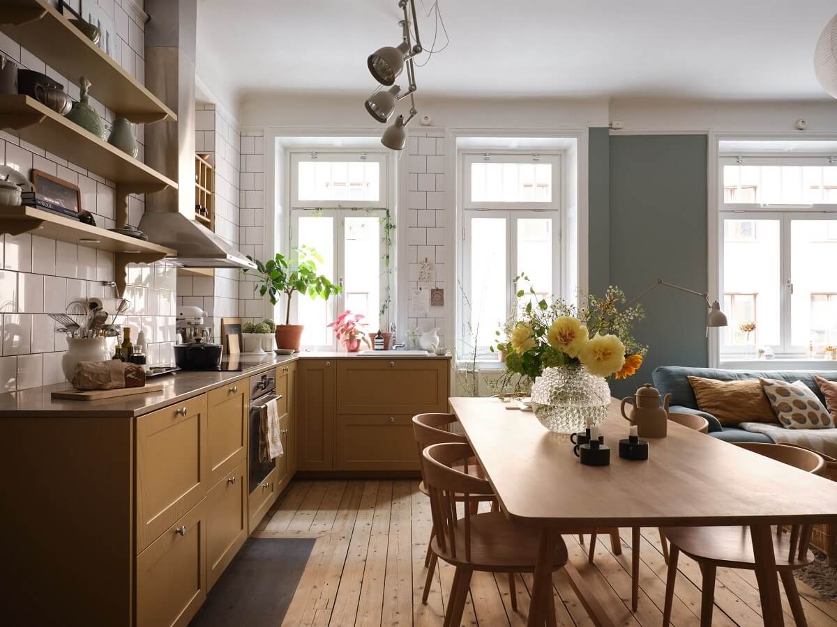 A Light Nordic Home with Ochre Yellow Kitchen