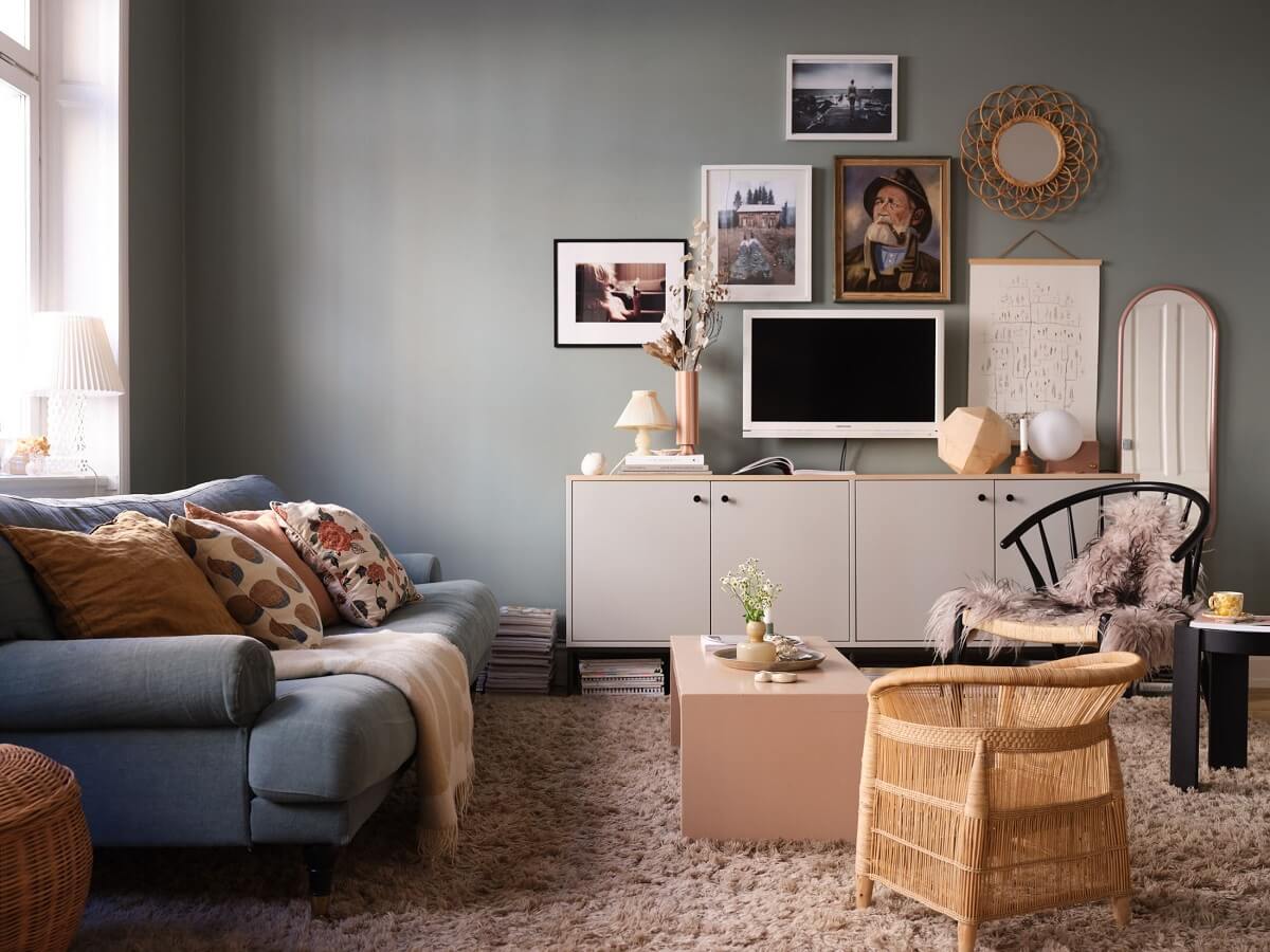 nordic-living-room-gray-green-walls-blue-sofa-nordroom