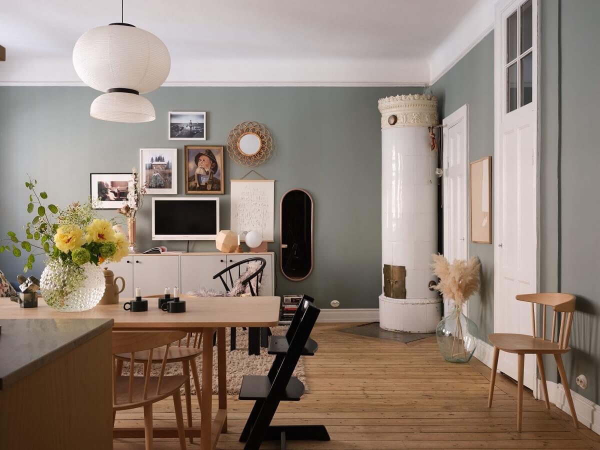 open-plan-living-room-kitchen-gray-green-walls-nordroom