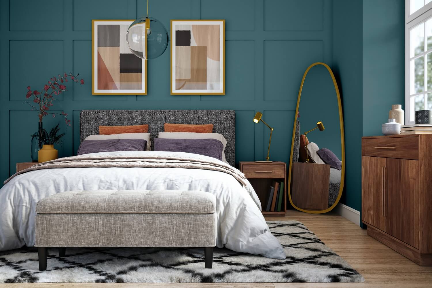 bedroom-teal-wall-colors-art-large-rug