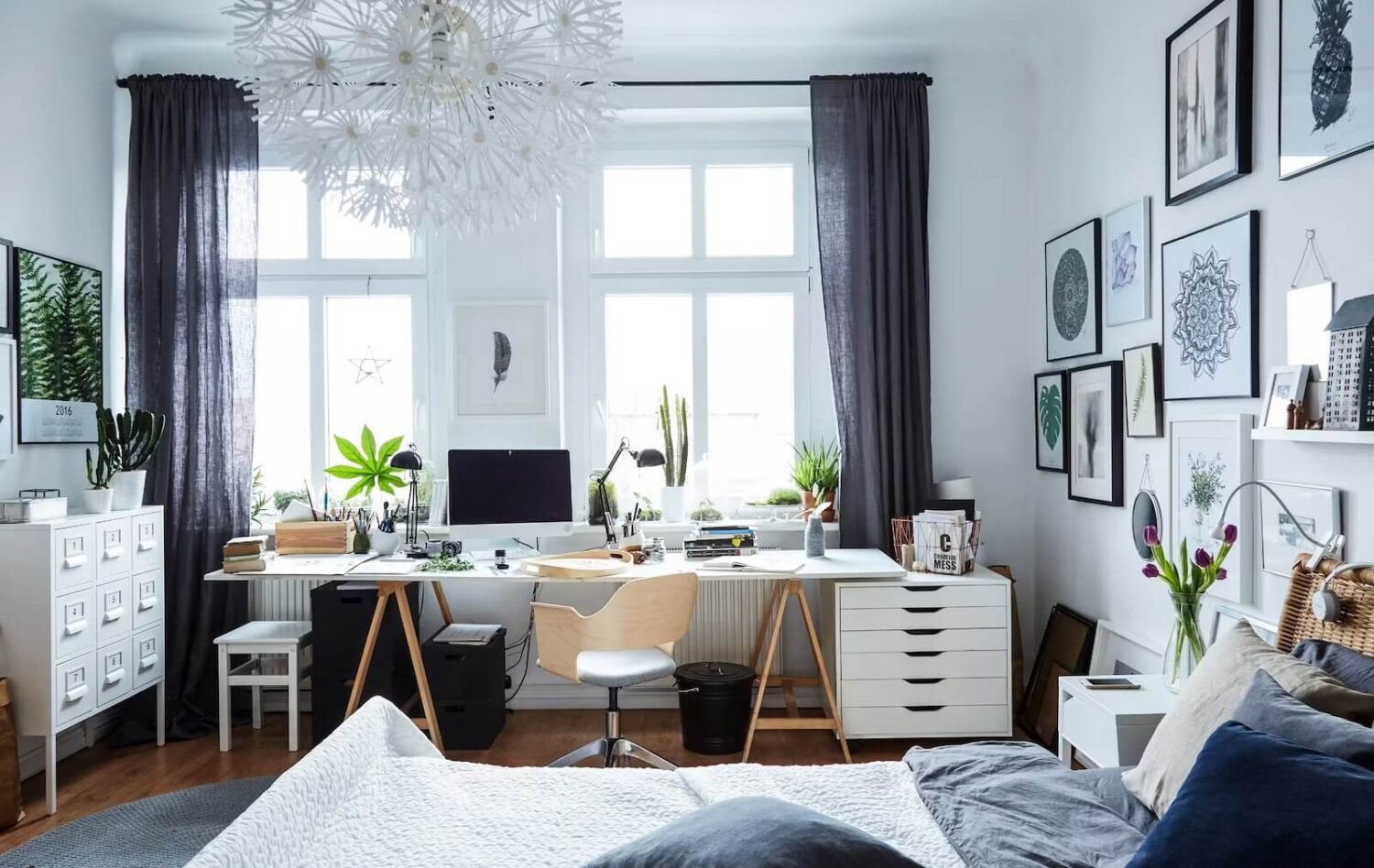 ikea desk under window bedroom home office nordroom How To Design A Stylish Bedroom Home Office