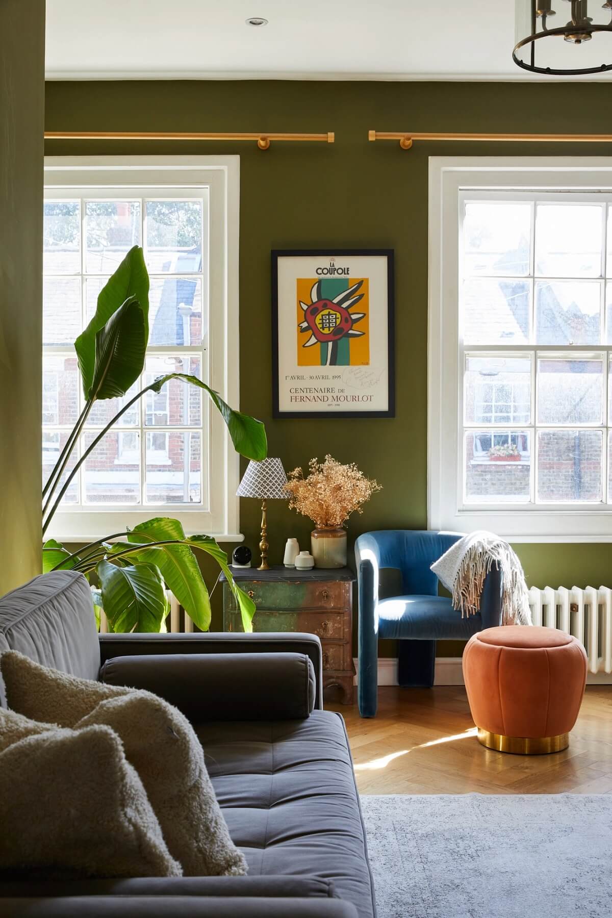 A London Apartment with Olive Green Living Room