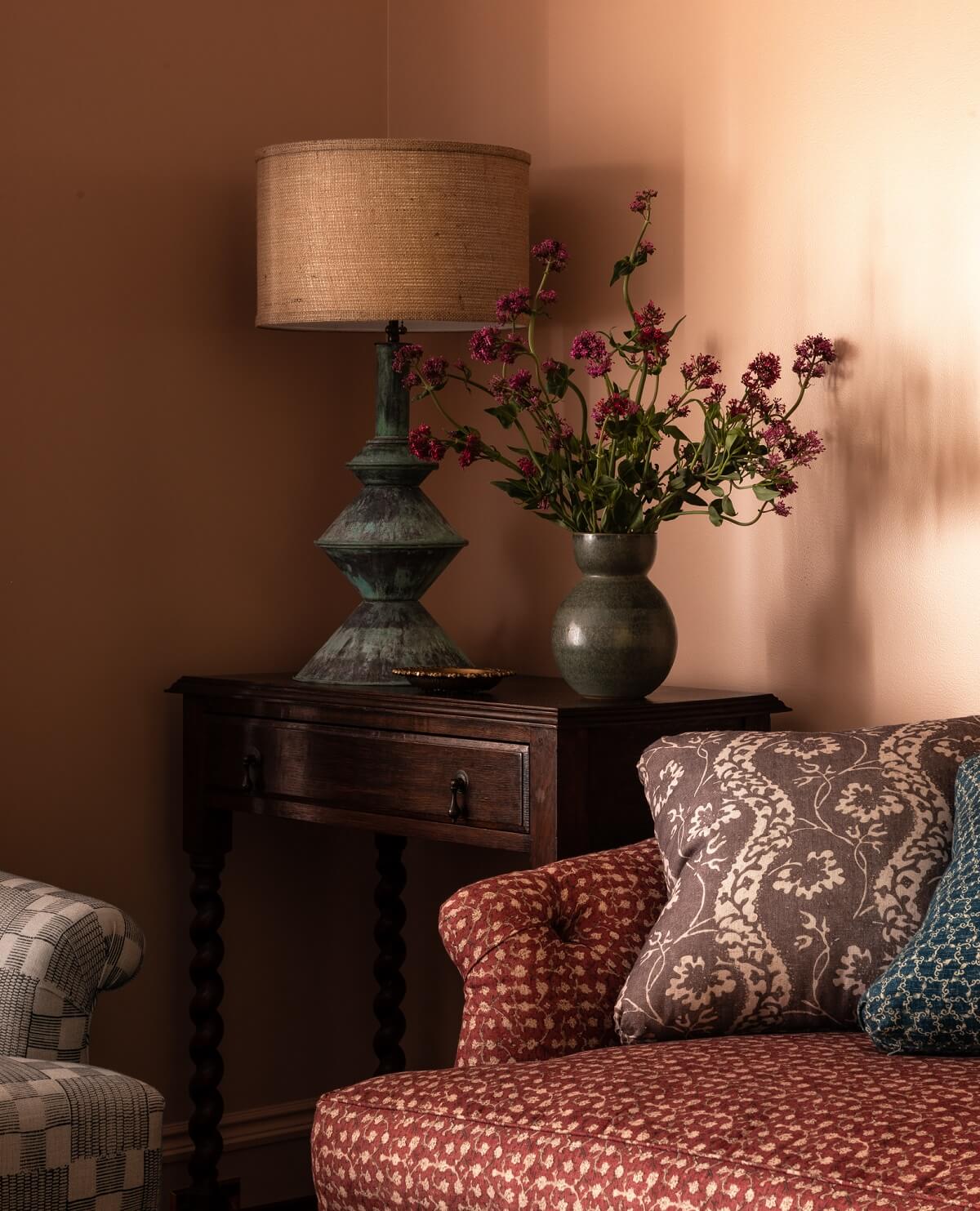 Heidi-Caillier-Design-Cow-Hollow-SF-interior-design-pink-walls-setting-plaster-red-sofa