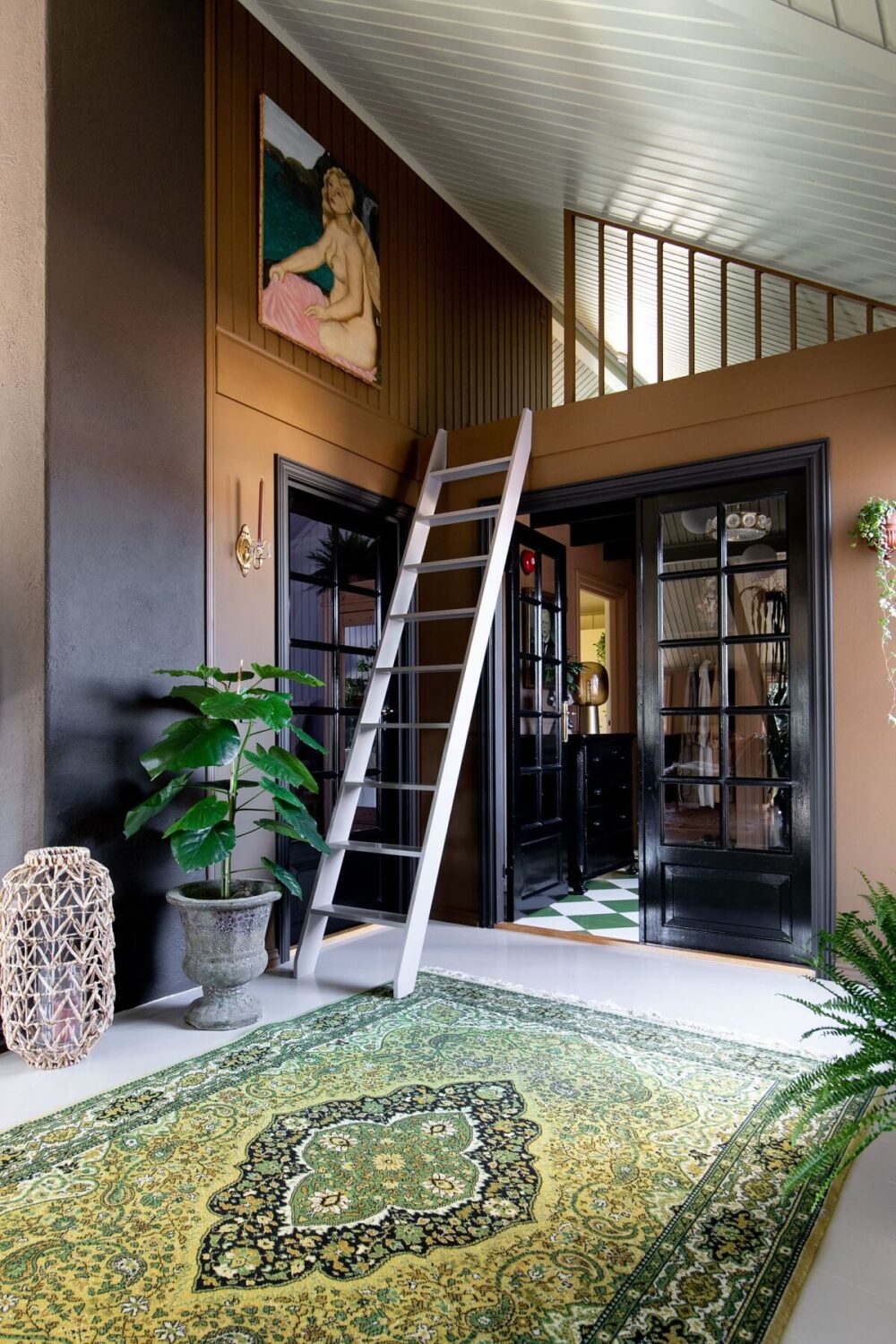 hallway-loft-space-black-doors-green-rug-nordroom