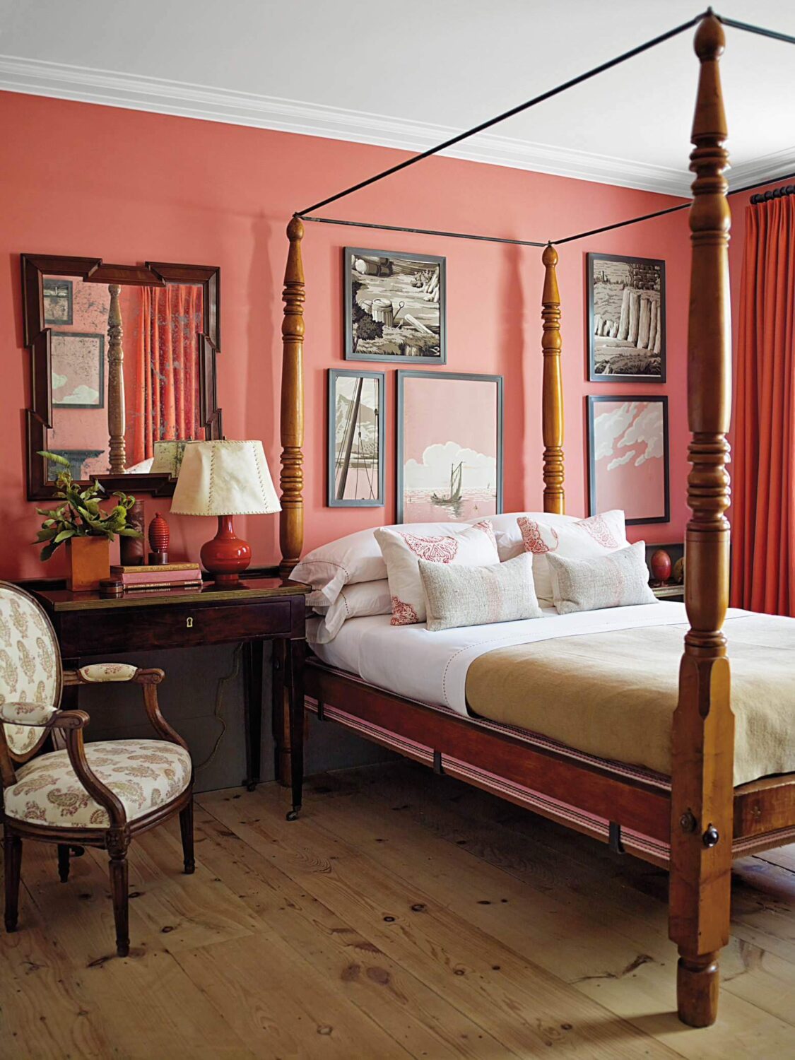 bedroom-canopy-bed-coral-wall-color-nordroom