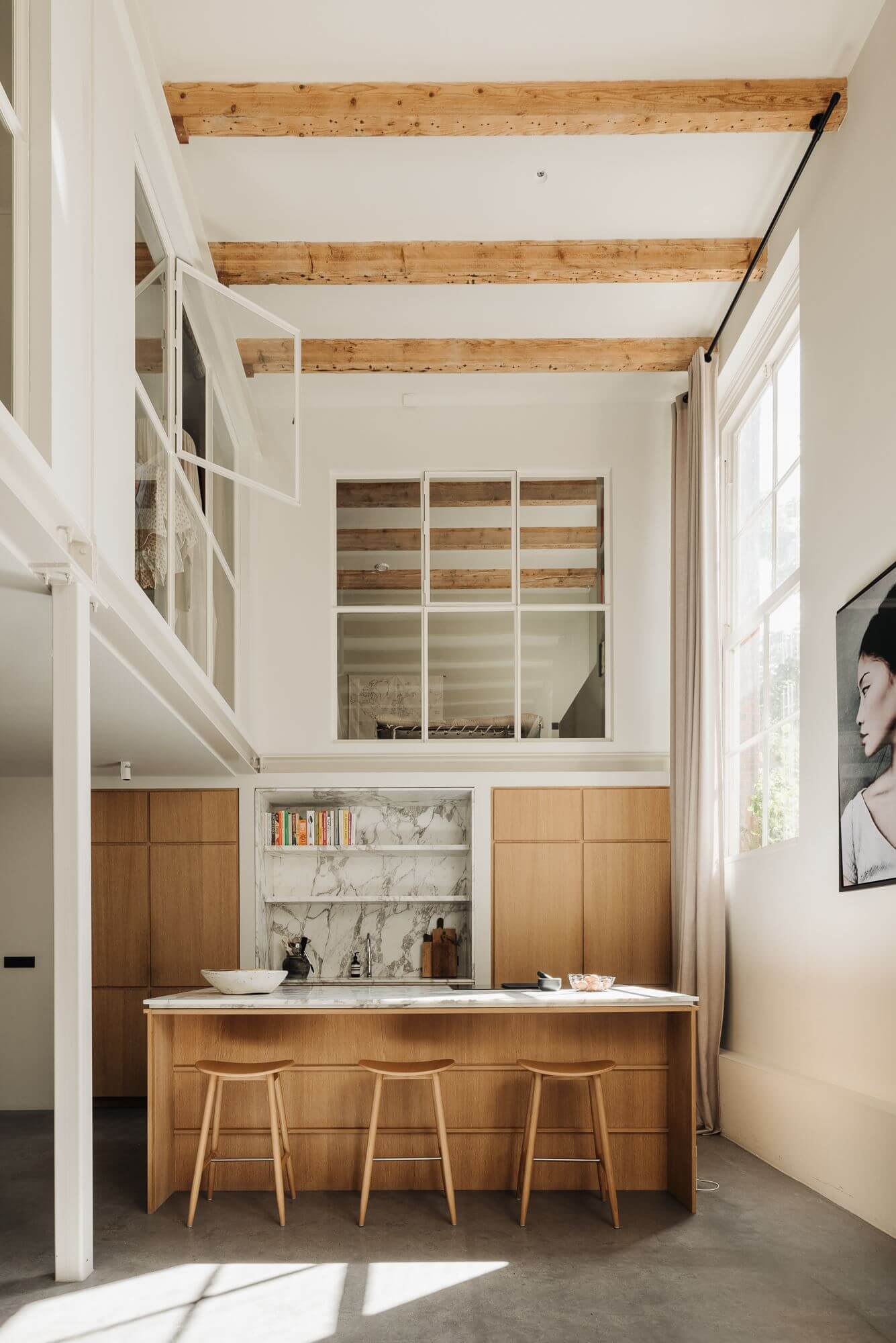 double-height-ceiling-exposed-beams-loft-kitchen-amsterdam-nordroom