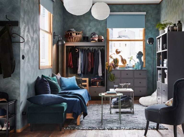 ikea-living-room-bedroom-ideas-sofa-bed-wallpaper-nordroom