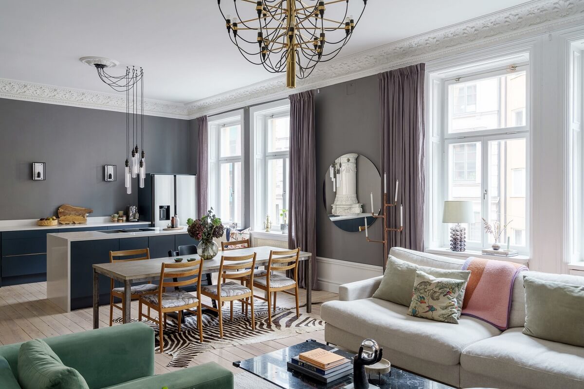 A Classic Nordic Apartment Decorated with Modern Furnishings and Color