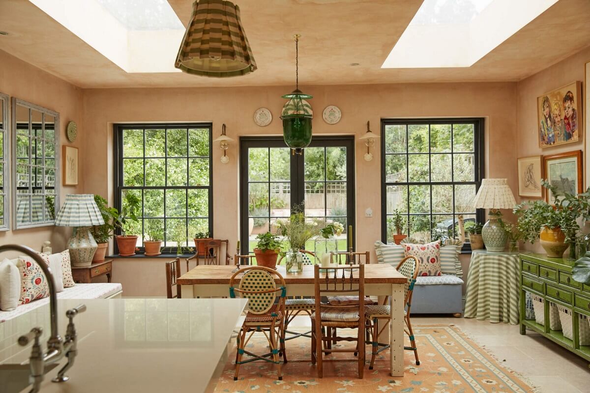 vintage-colorful-bohemian-kitchen-skylights-pink-walls-nordroom