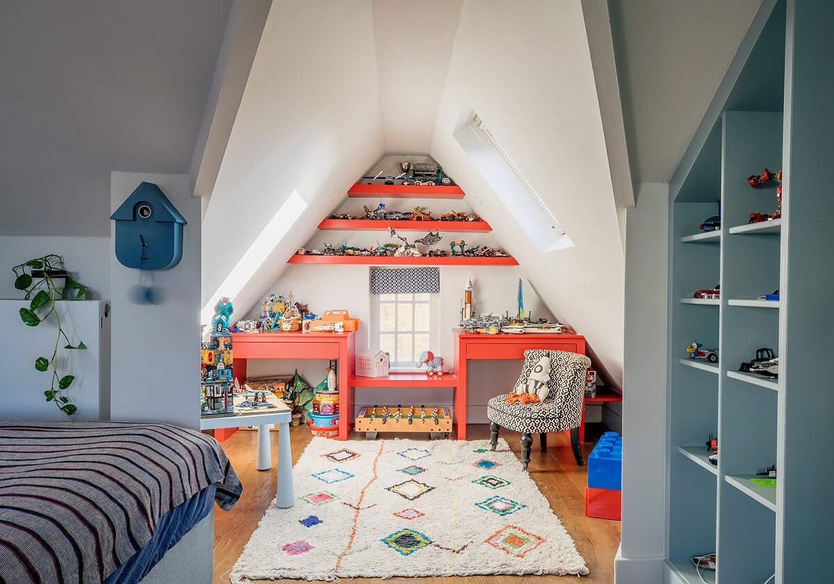 colorful-kids-bedroom-slanted-ceiling-desk-orange-nordroom