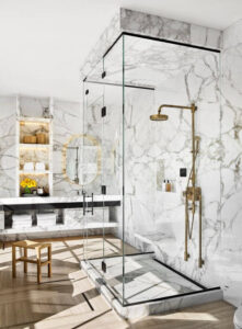 Illustration of Penthouse Apartment With Marble Bathroom Countertops