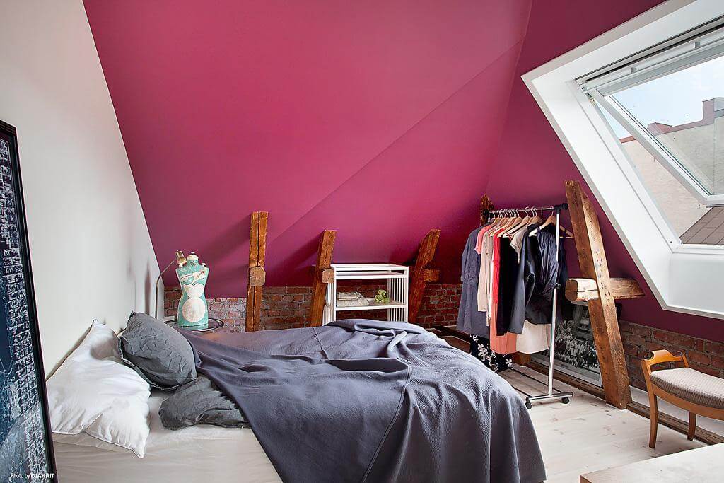 bedroom-slanted-ceiling-pink-walls-viva-magenta-nordroom