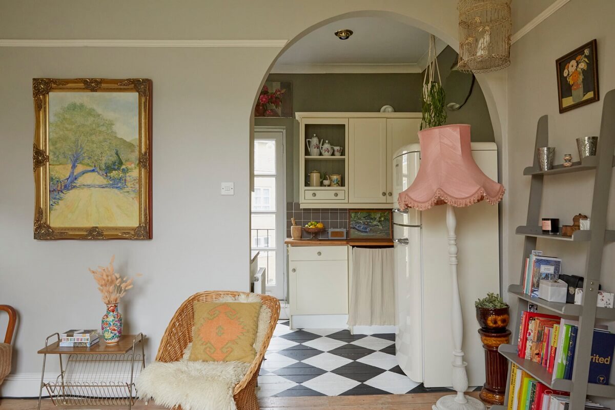 living-room-arched-doorway-kitchen-checkerboard-floor-nordroom