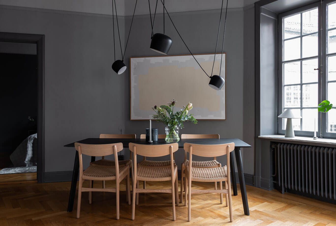 dining-space-flos-pendant-gray-walls-nordroom