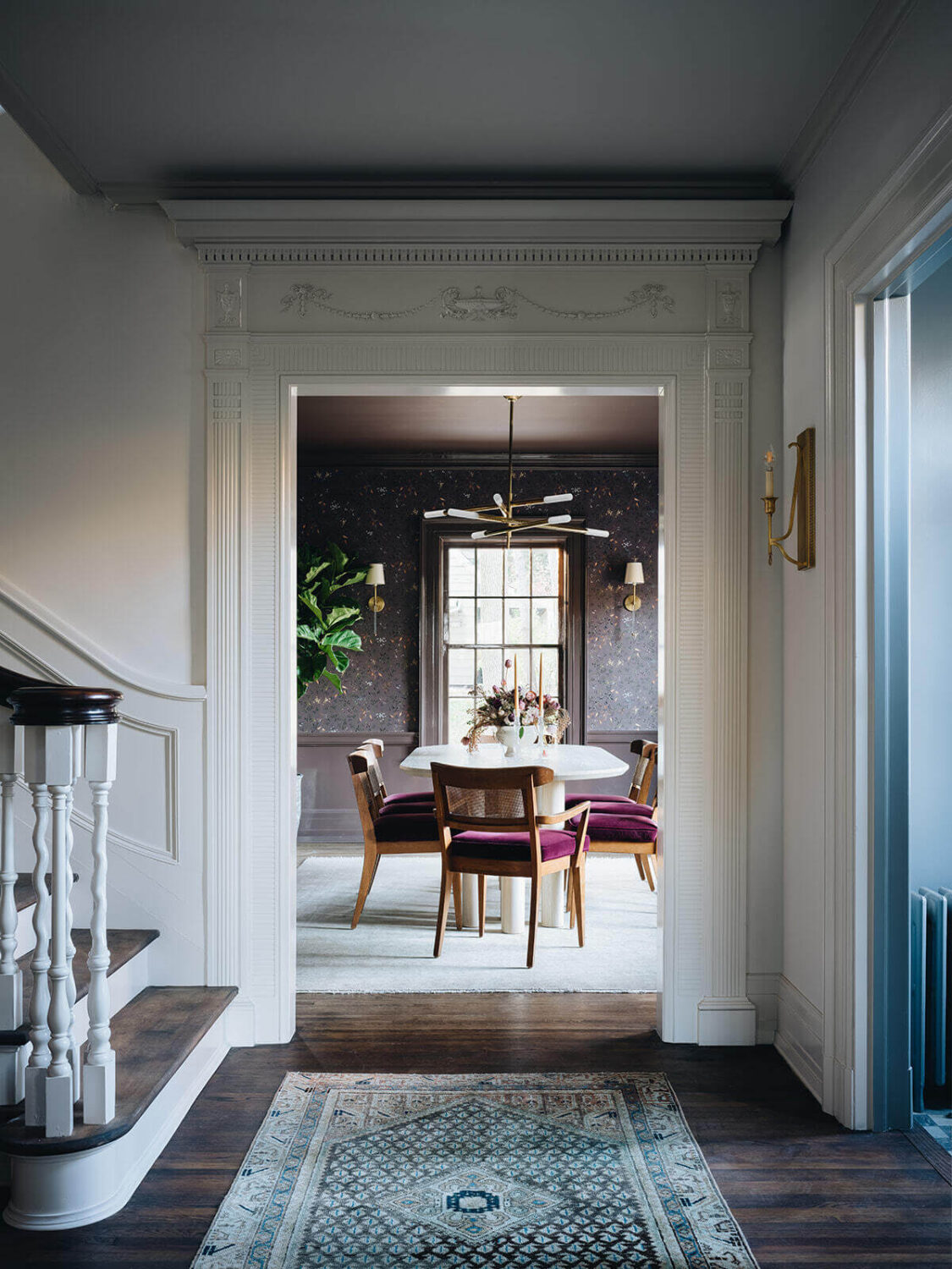 foyer-hallway-dark-wooden-floor-dining-room-nordroom