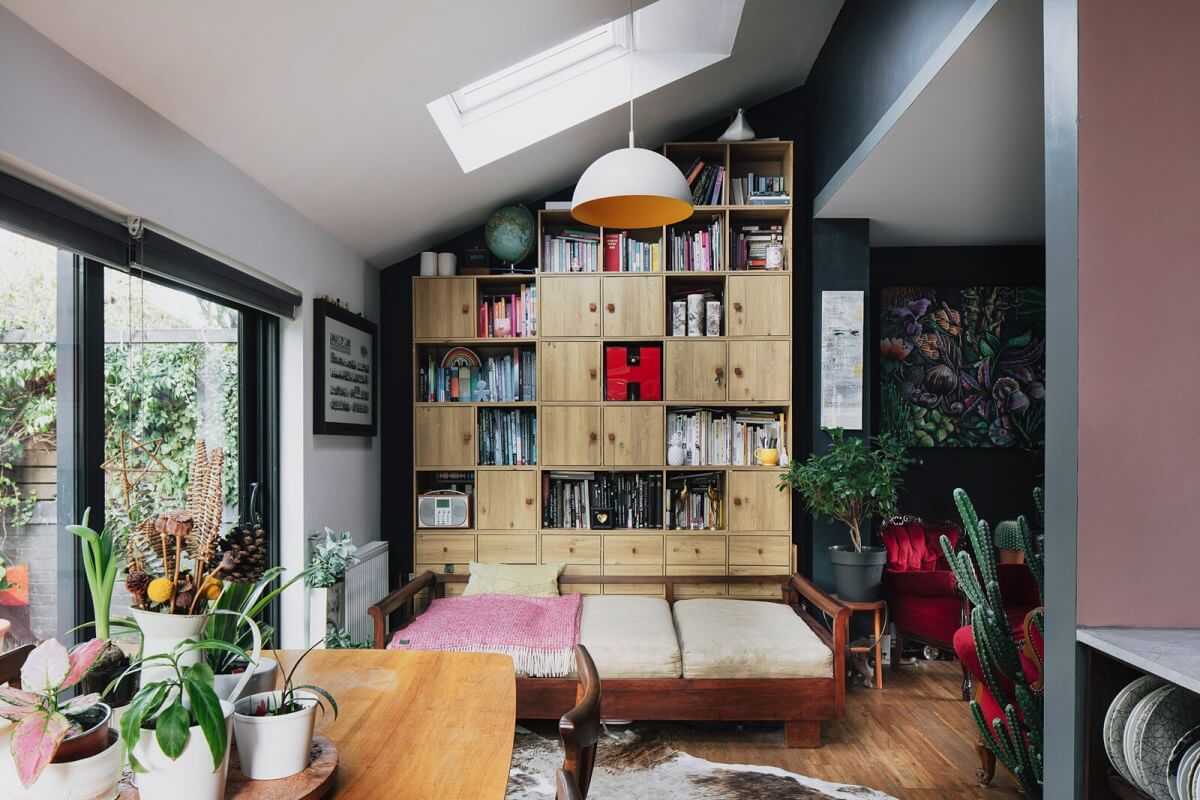 A London Home with Moody Rooms and a Pink Kitchen