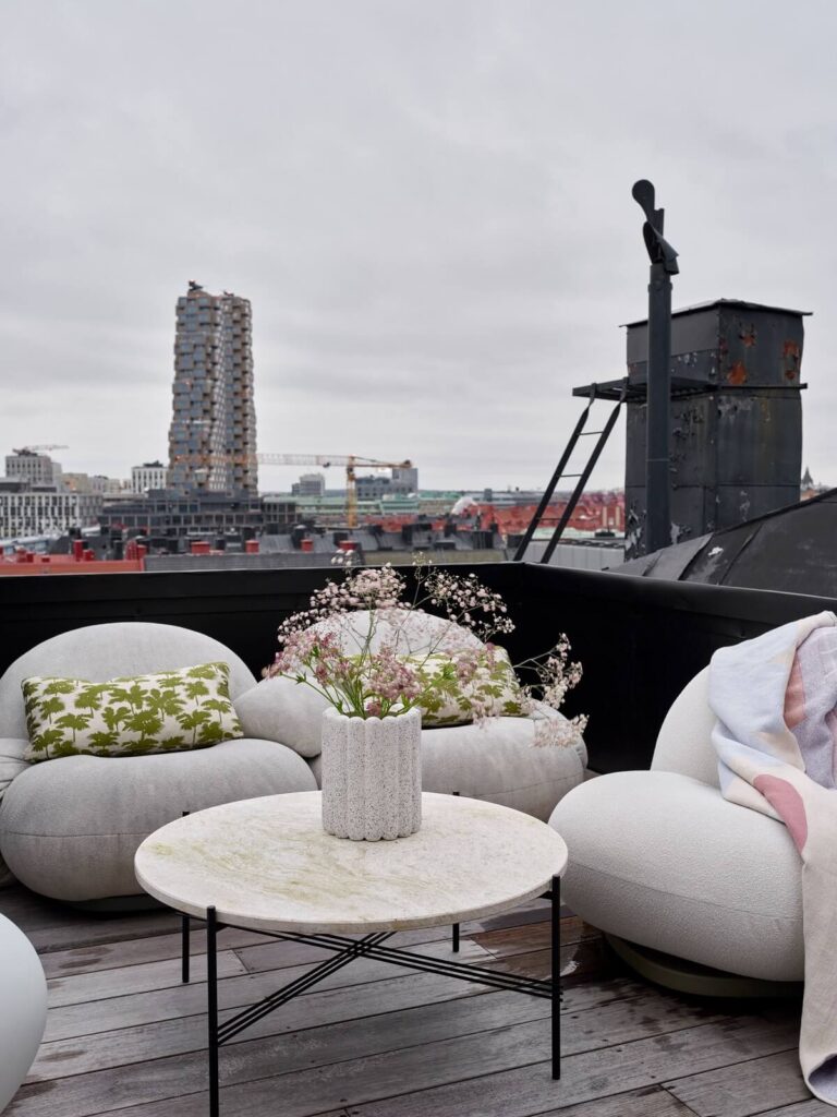 View of A Scandinavian Penthouse Apartment with Slanted Ceilings