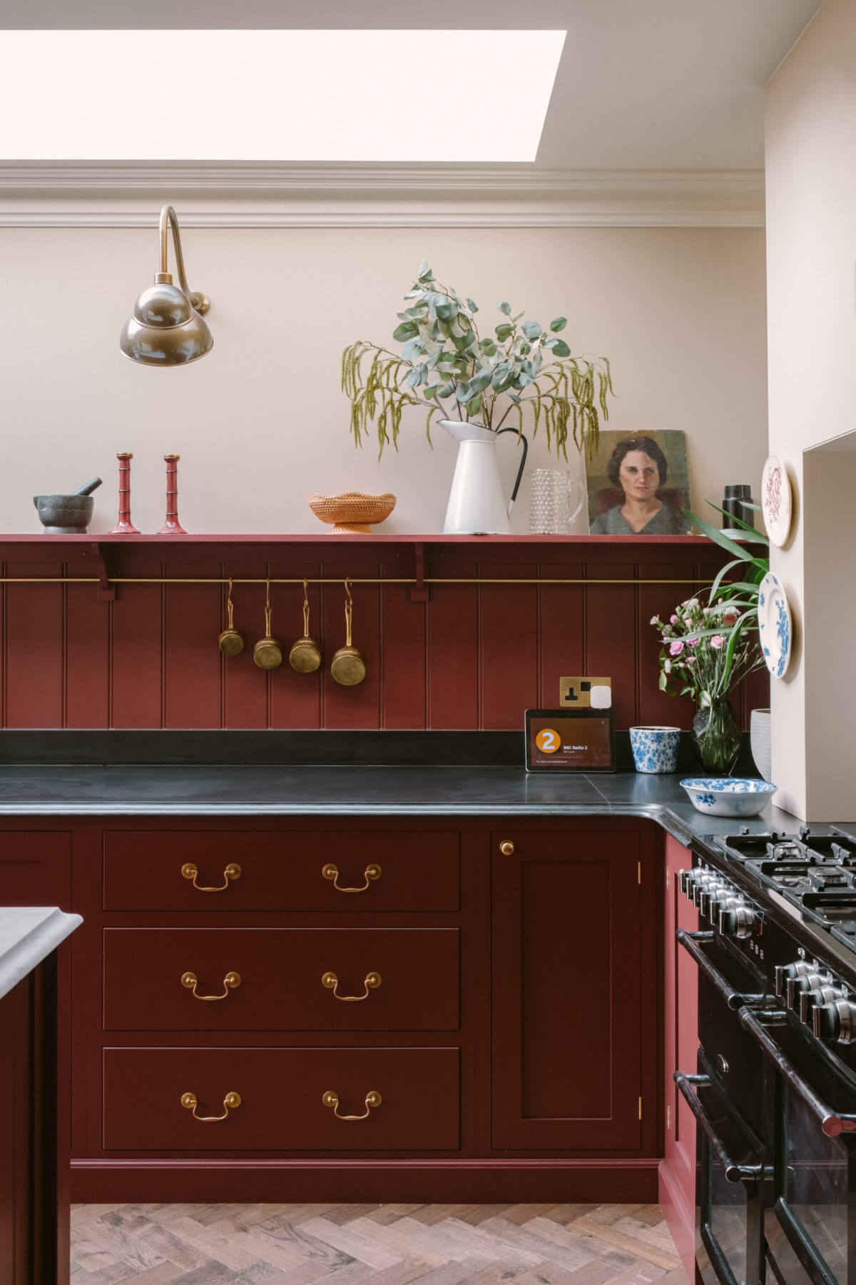 A Deep Red Kitchen in a Victorian Home in London