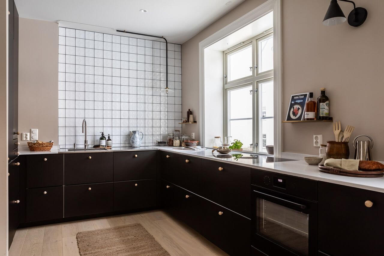 kitchen-black-cabinets-square-white-tiles-nordroom