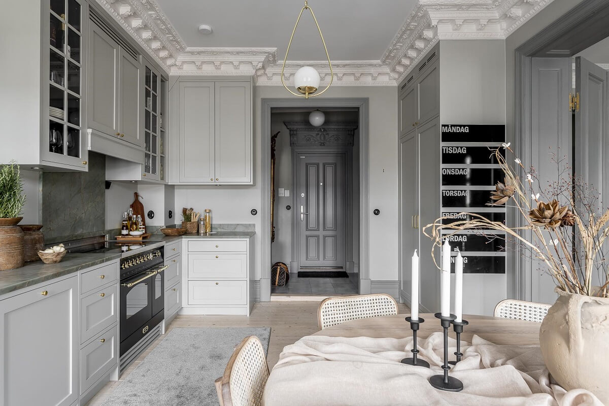 kitchen-gray-cabinets-walls-ceiling-ornaments-nordroom