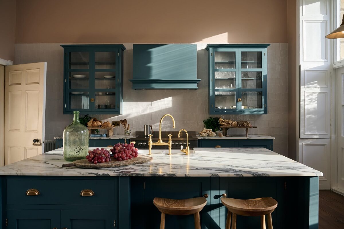 kitchen-island-bar-stools-blue-shaker-cabinets-nordroom
