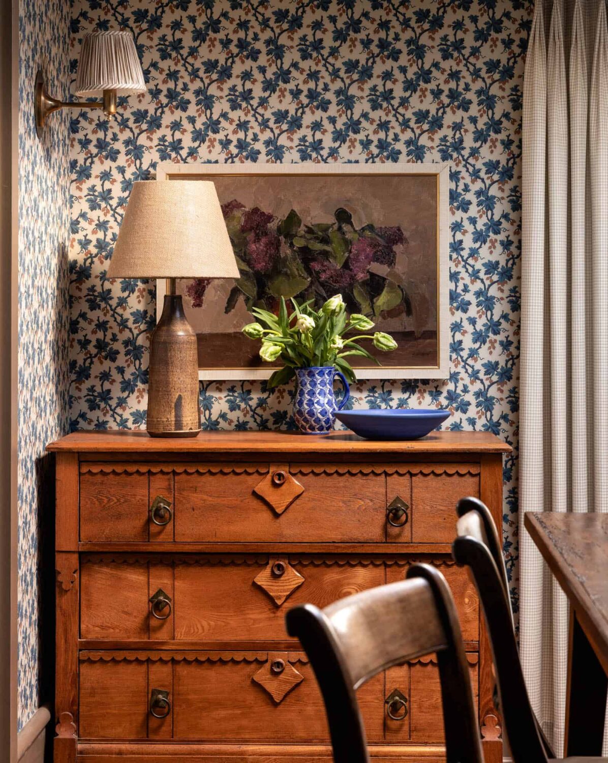 antique-dresser-blue-floral-wallpaper-dining-room-nordroom