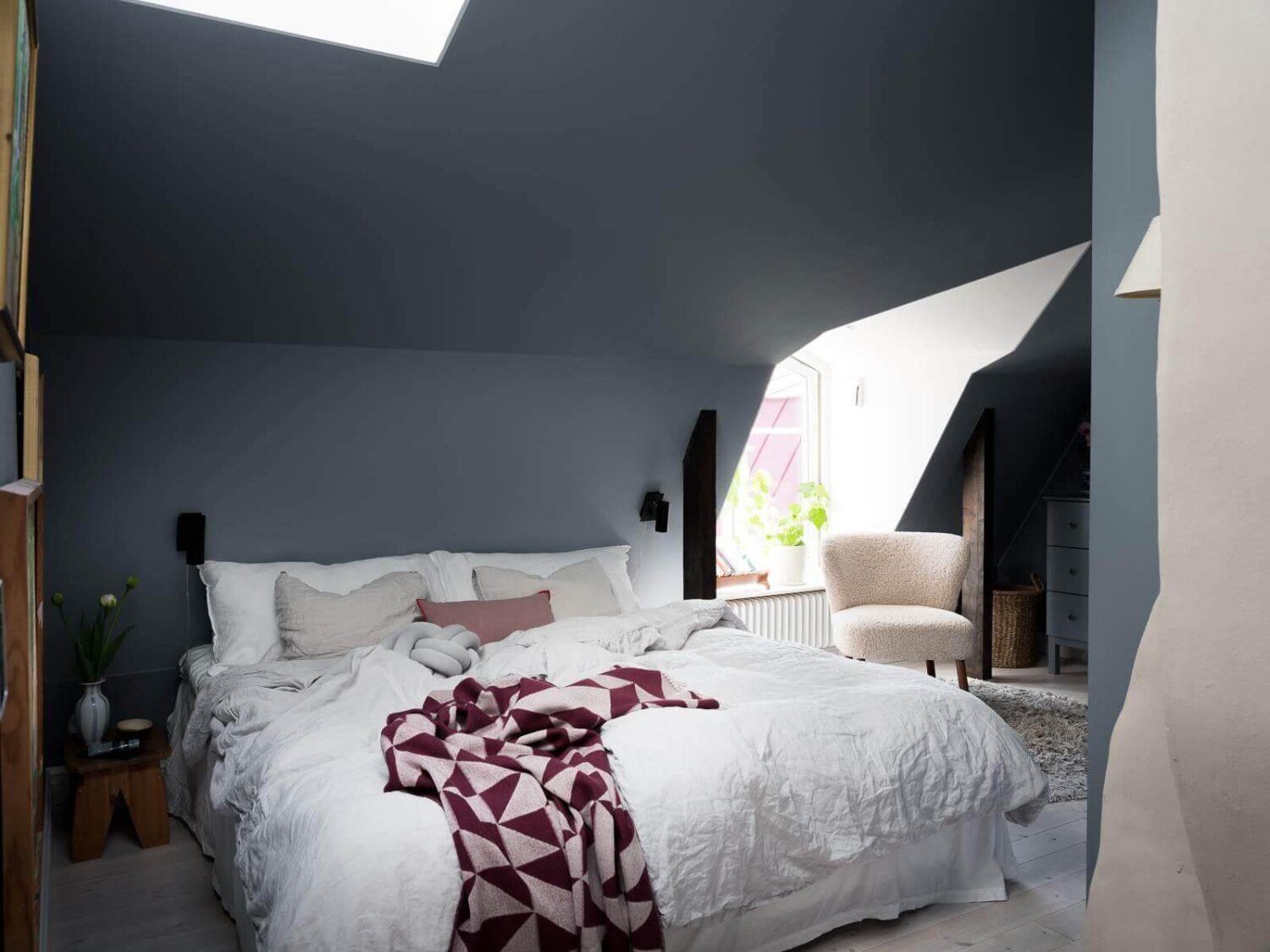 attic-bedroom-blue-walls-celing-skylight-nordroomi