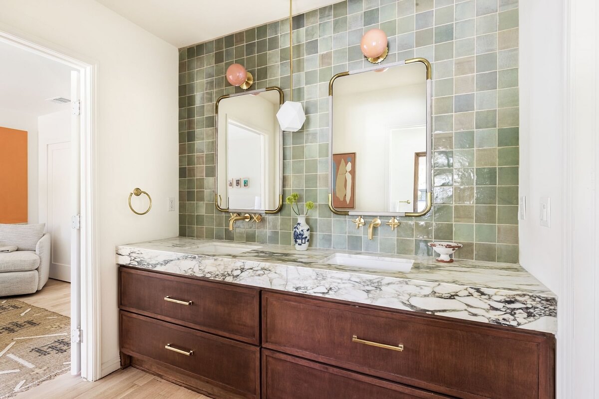 bathroom-wooden-vanity-marble-top-green-tiles-nordroom
