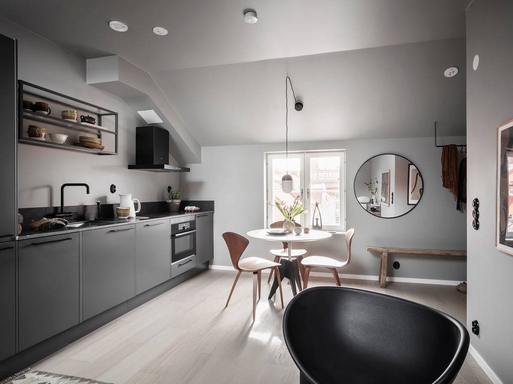 modern-dark-gray-kitchen-nordic-design-attic-apartment-nordroom