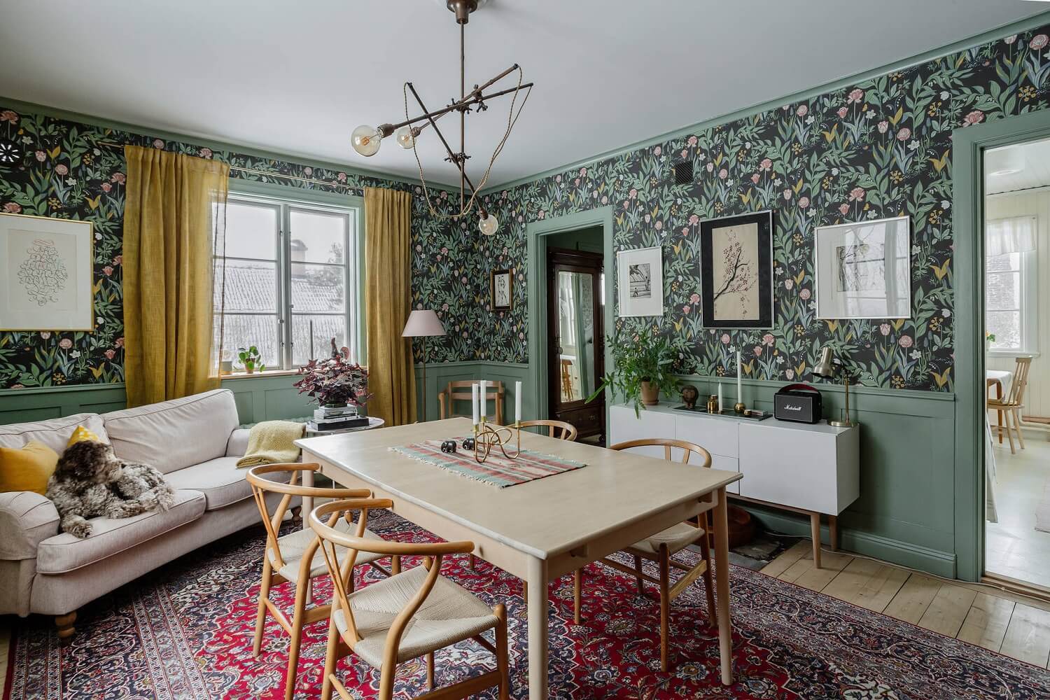 Green Tones and Wallpaper in a Charming Swedish Home