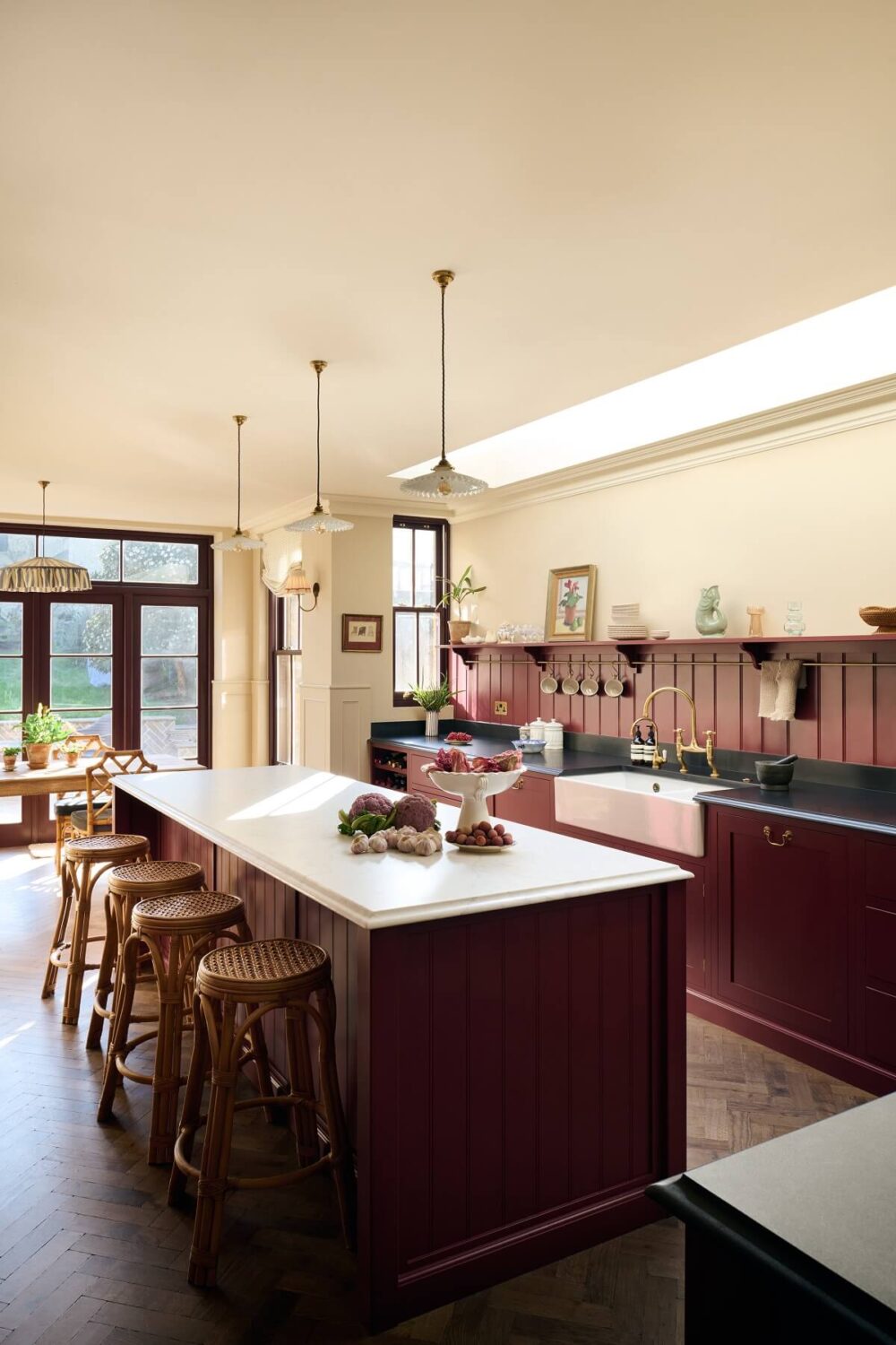 kitchen-island-bar-stools-refectory-red-cabinets-devol-nordroom