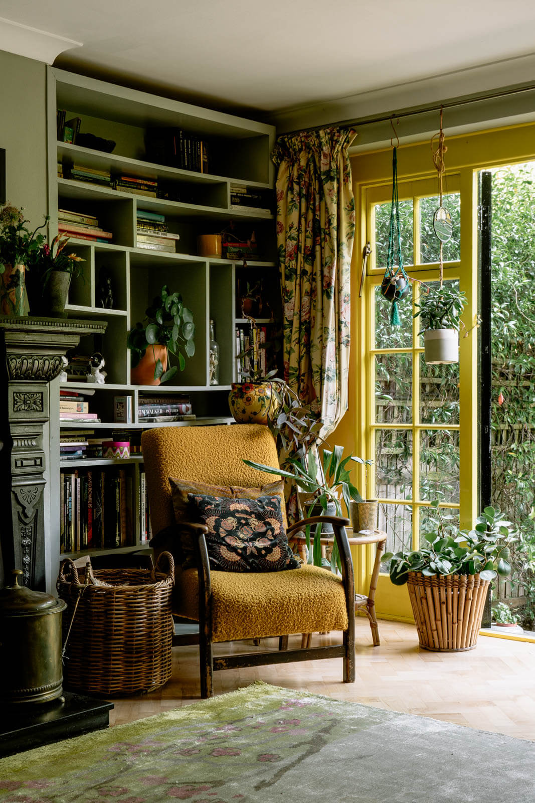A London Home with Color Accents and a Secret Garden Shed