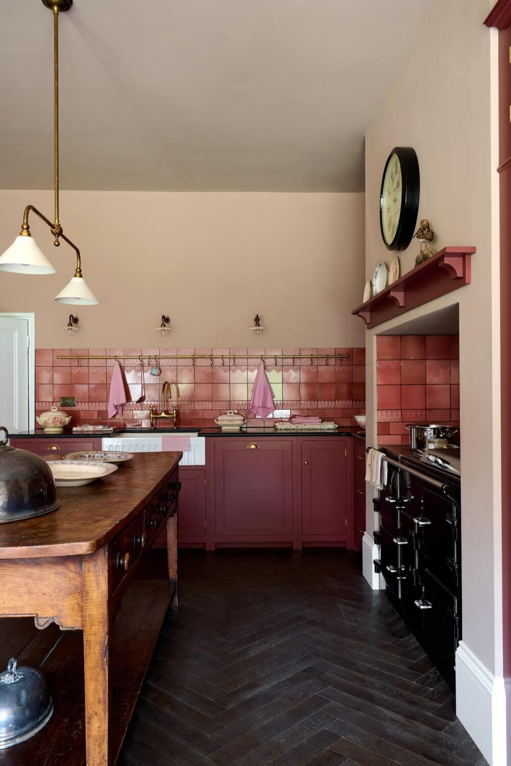 devol-shaker-kitchen-cabinets-vintage-prep-table-pink-tiles-nordroom