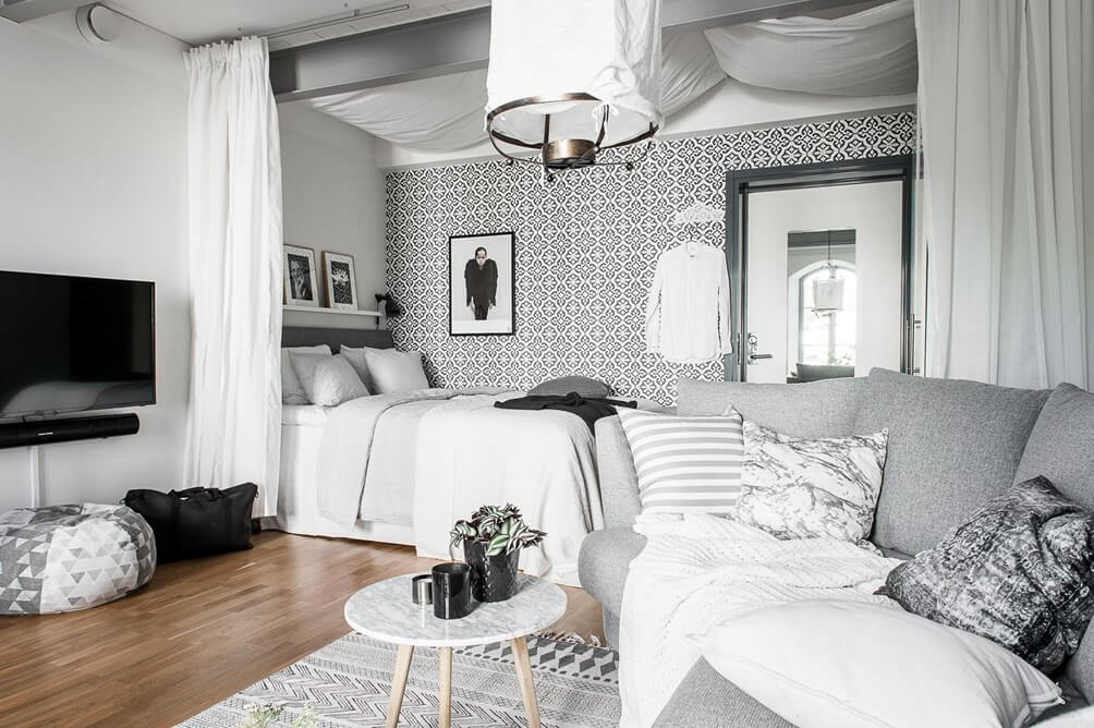 gray-white-studio-apartment-curtain-room-divider