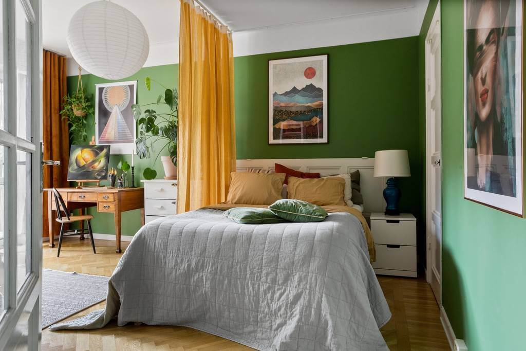 green-studio-apartment-yellow-curtain-room-divider-nordroom