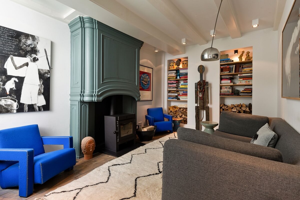 living-room-green-fireplace-mantel-built-in-bookshelves-nordroom